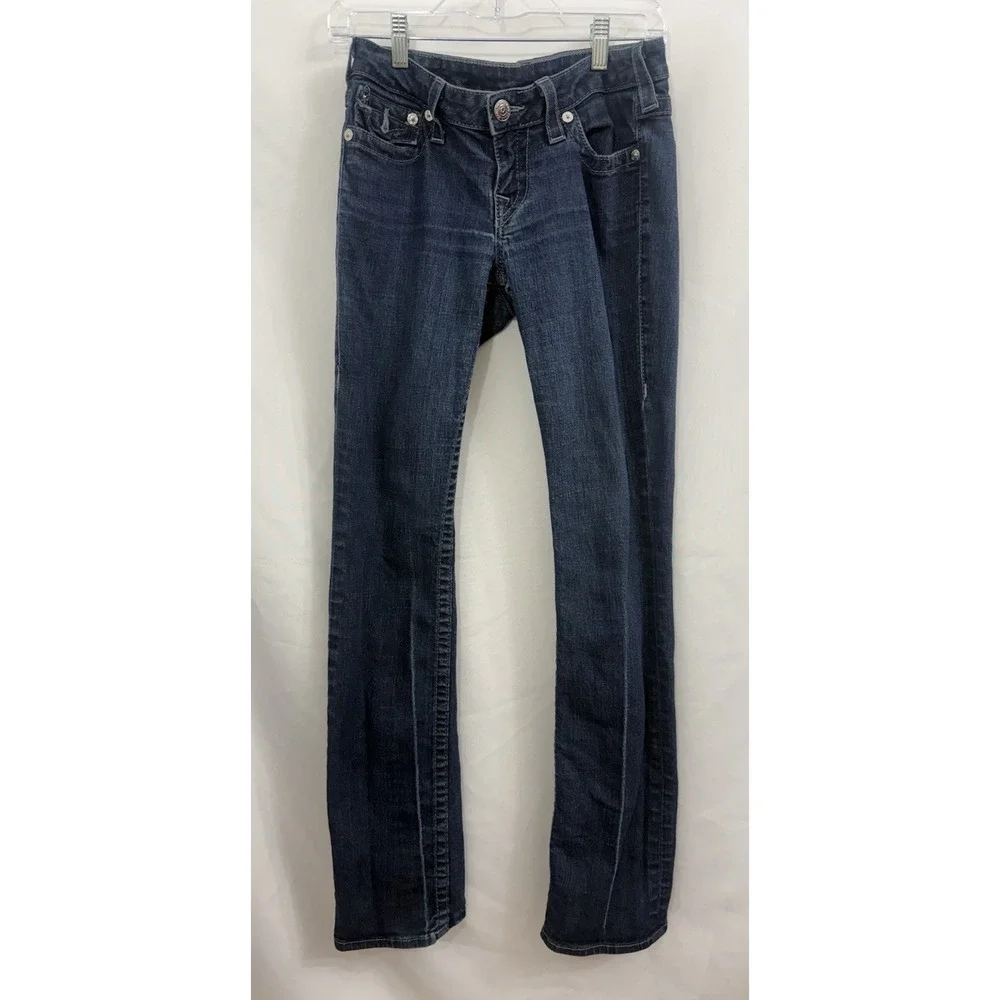 True Religion Straight Jeans Womens 29x32 Blue Dark Low Rise‎ Y2K  *FLAWS